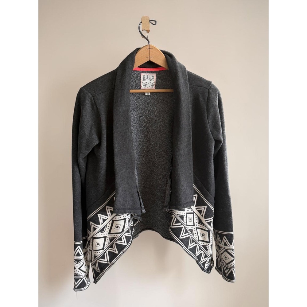 Billabong Gray Tribal Geometric Front Shawl Collar Cardigan Sweater Womens‎ M